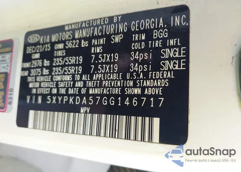 2016 Kia Sorento 3.3L Sx from USA, damaged, VIN 5XYPKDA57GG146717